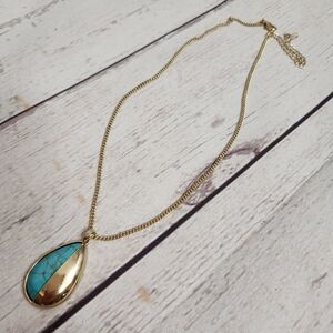 Gold Teardrop Turquoise Pendant Necklace - Women Jewelry